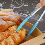 Pince de cuisine en silicone pour salade, avec poignée en acier inoxydable, Pince alimentaire avec poignée en acier (bleue)
