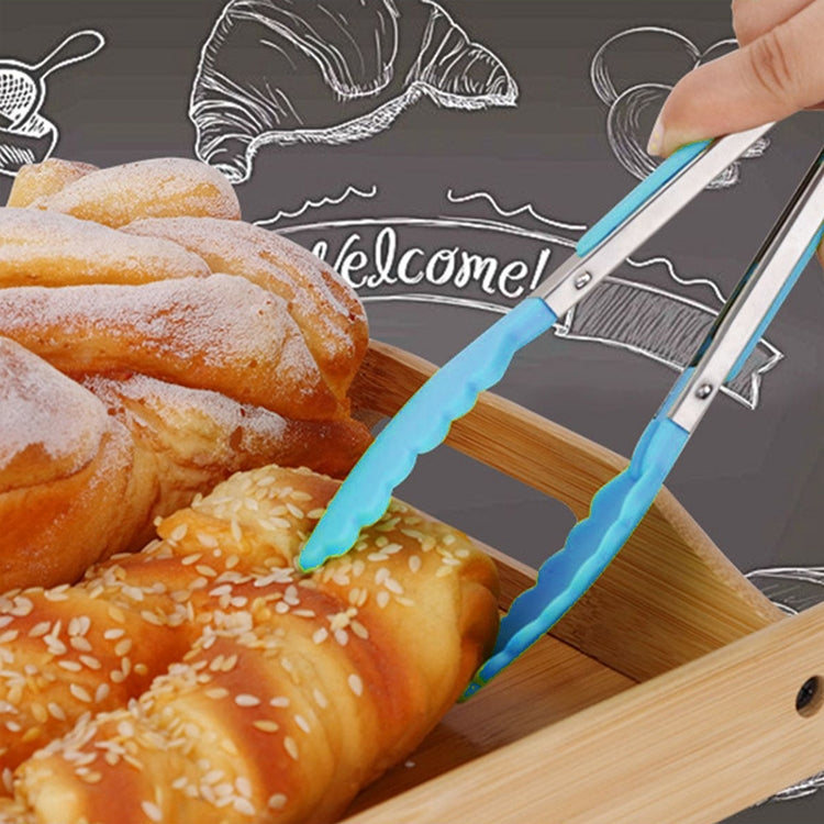 Pince de cuisine en silicone pour salade, avec poignée en acier inoxydable, Pince alimentaire avec poignée en acier (bleue)