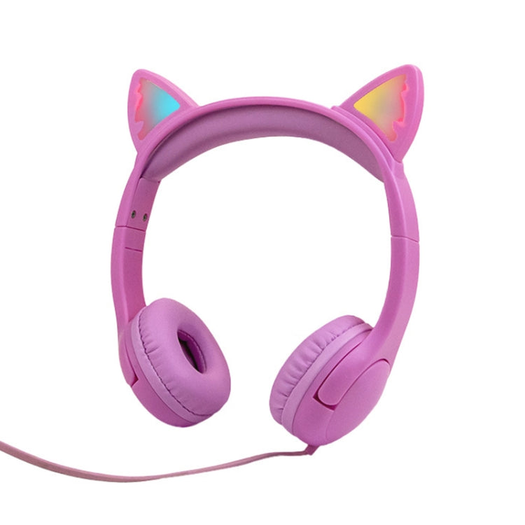 Casque audio pour enfants LX-K06 filaire 3,5 mm avec oreilles de chat lumineuses pour l'apprentissage, longueur du câble : 1,2 m, couleurs : rose, violet, bleu, orange
