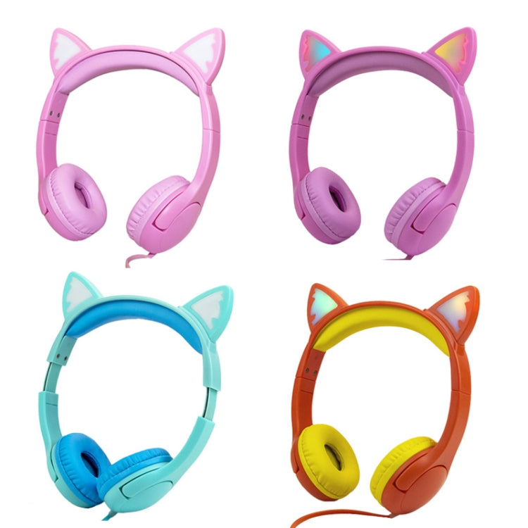 Casque audio pour enfants LX-K06 filaire 3,5 mm avec oreilles de chat lumineuses pour l'apprentissage, longueur du câble : 1,2 m, couleurs : rose, violet, bleu, orange