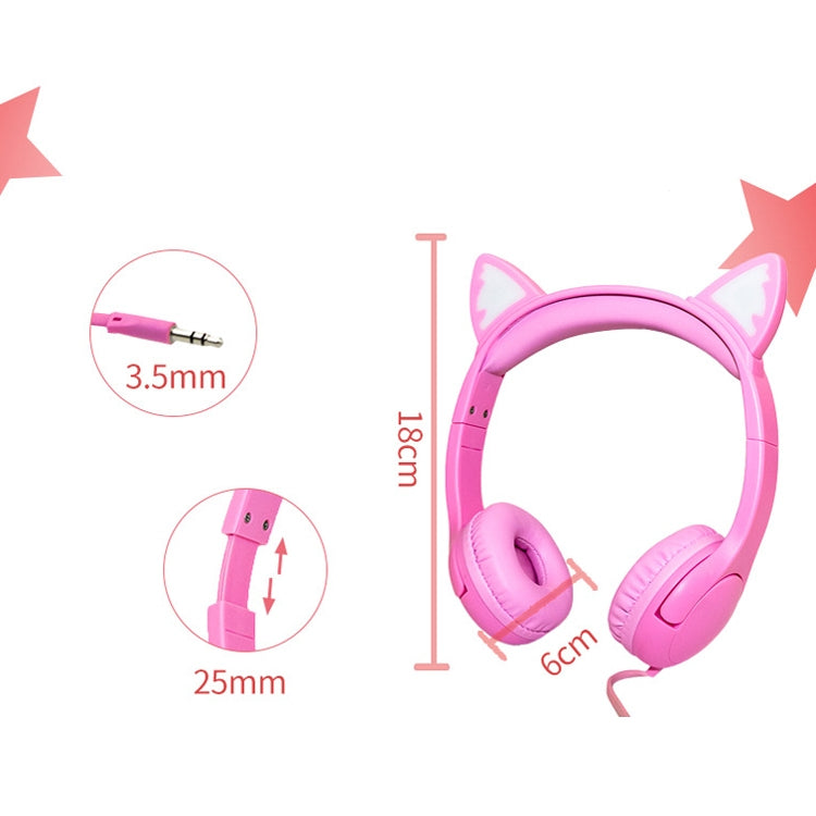 Casque audio pour enfants LX-K06 filaire 3,5 mm avec oreilles de chat lumineuses pour l'apprentissage, longueur du câble : 1,2 m, couleurs : rose, violet, bleu, orange