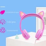 Casque audio pour enfants LX-K06 filaire 3,5 mm avec oreilles de chat lumineuses pour l'apprentissage, longueur du câble : 1,2 m, couleurs : rose, violet, bleu, orange