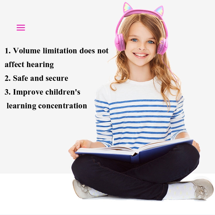Casque audio pour enfants LX-K06 filaire 3,5 mm avec oreilles de chat lumineuses pour l'apprentissage, longueur du câble : 1,2 m, couleurs : rose, violet, bleu, orange