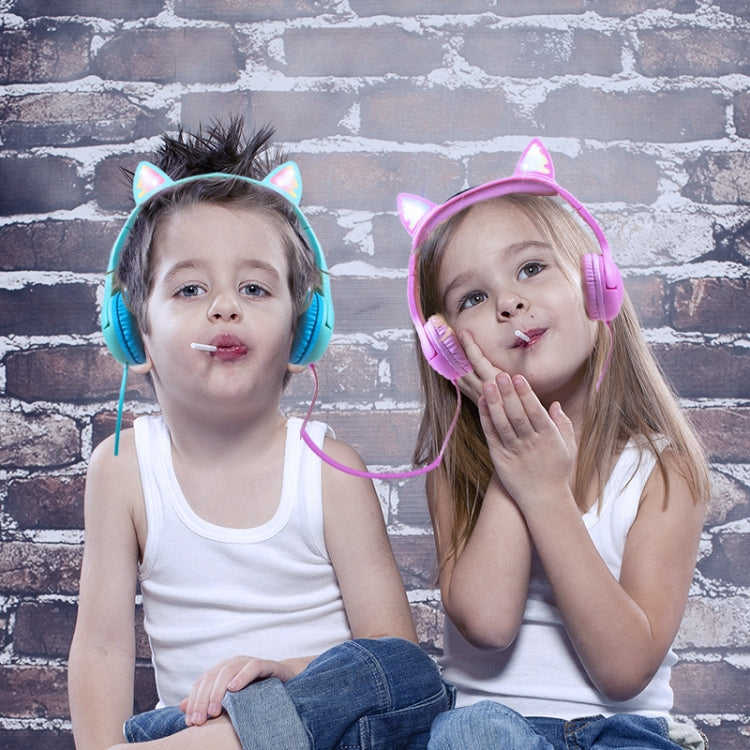 Casque audio pour enfants LX-K06 filaire 3,5 mm avec oreilles de chat lumineuses pour l'apprentissage, longueur du câble : 1,2 m, couleurs : rose, violet, bleu, orange