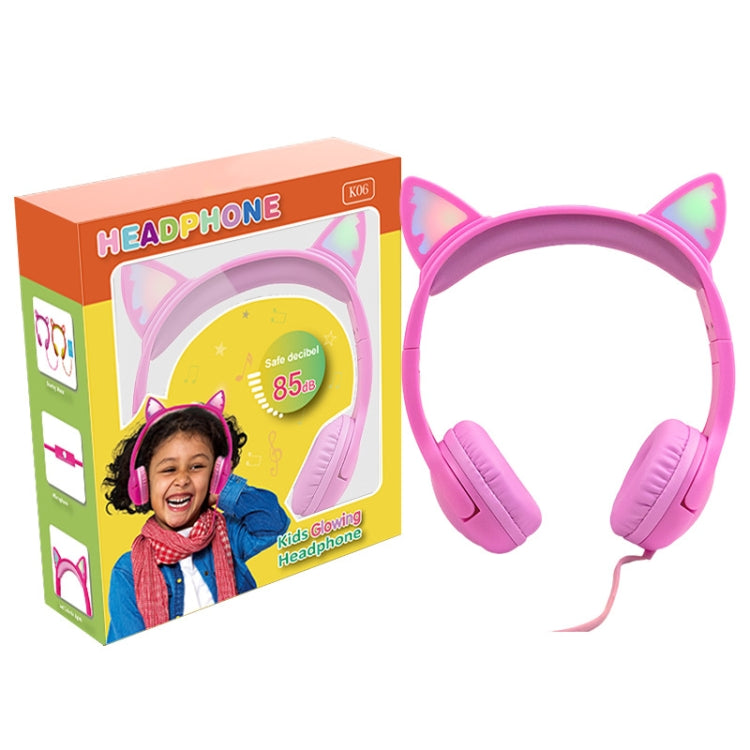Casque audio pour enfants LX-K06 filaire 3,5 mm avec oreilles de chat lumineuses pour l'apprentissage, longueur du câble : 1,2 m, couleurs : rose, violet, bleu, orange