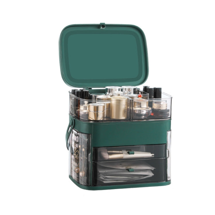 1003 Boîte de Rangement Cosmétique avec Miroir LED, Étagère de Grande Capacité pour Produits de Soin, Anti-Poussière, pour Bureau, Spécification :, Style Normal (Vert Paon), Style Miroir Simple (Vert Paon), Style LED (Vert Paon)