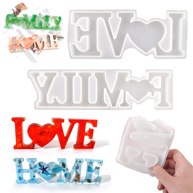 Moule de lettre en silicone époxy cristal DIY, moule anti-lettre MD3300_LOVE, moule anti-lettre MD3301_HOME, moule anti-lettre MD3302_Family, moule lettre positive MD3313_LOVE, moule lettre positive MD3314_HOME, moule lettre positive MD3315_FAMILY