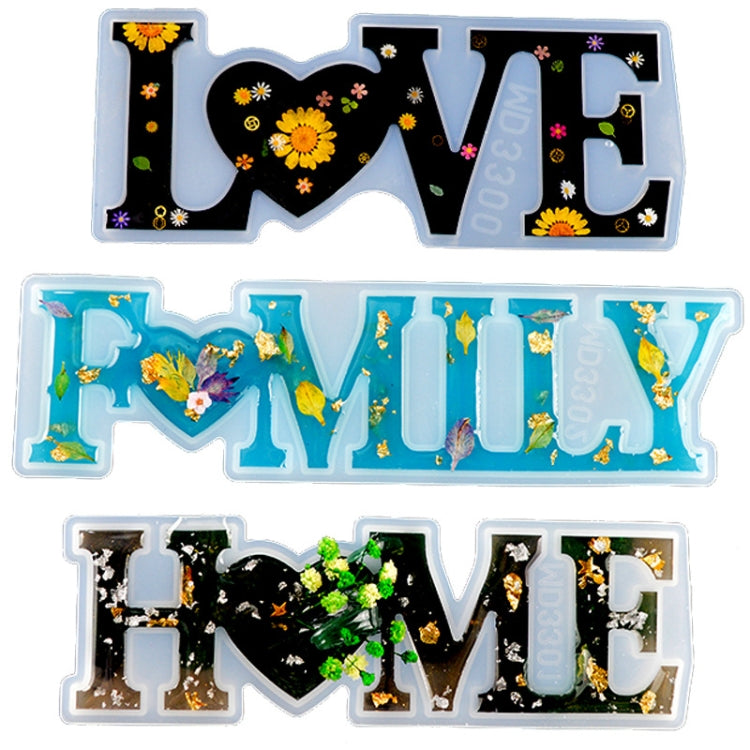 Moule de lettre en silicone époxy cristal DIY, moule anti-lettre MD3300_LOVE, moule anti-lettre MD3301_HOME, moule anti-lettre MD3302_Family, moule lettre positive MD3313_LOVE, moule lettre positive MD3314_HOME, moule lettre positive MD3315_FAMILY