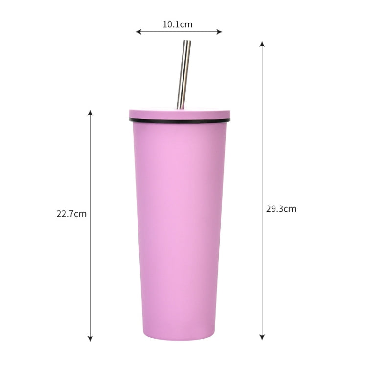 700ml Large Capacity Double Stainless Steel Straw Cup Vacuum Outdoor 304 Insulation Cup Car Water Cup, Khaki, Cinnabar Orange, Lilac Purple, Pink, Glazed Green, Moss Green, Dark Gray, Indigo, Ink Black, Gray Green, Light Pink, Green White, Lake Blue