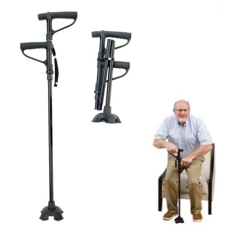 Béquilles pliantes multifonctionnelles à double poignée pour personnes âgées, en alliage d'aluminium, bâtons de marche assistés pour personnes âgées, cannes à quatre pieds avec lumières, 86-98 cm