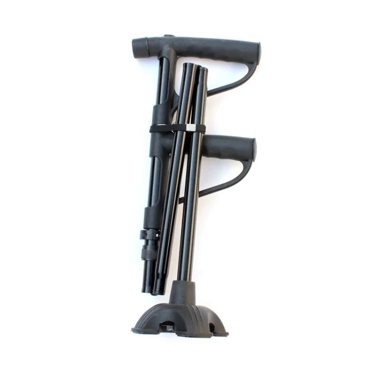 Béquilles pliantes multifonctionnelles à double poignée pour personnes âgées, en alliage d'aluminium, bâtons de marche assistés pour personnes âgées, cannes à quatre pieds avec lumières, 86-98 cm