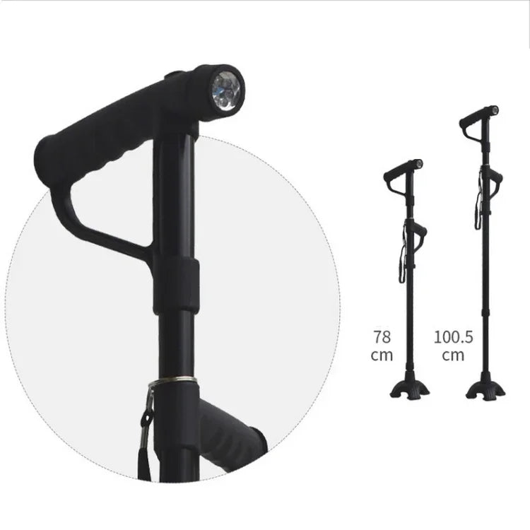 Béquilles pliantes multifonctionnelles à double poignée pour personnes âgées, en alliage d'aluminium, bâtons de marche assistés pour personnes âgées, cannes à quatre pieds avec lumières, 86-98 cm