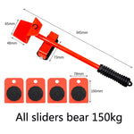CY-0102 Déménageur ménager 5 en 1 pour lit, meuble lourd, poulie de déplacement, transporteur multifonctionnel, Rouge (150KG), Jaune (300KG), Argent (500KG), Pied-de-biche rouge et noir (150KG), Tank (100KG), Dessin animé (100KG)
