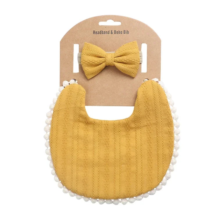 Ensemble bandeau et bavoir double face imprimé en coton et lin pour bébé, DP021-1, DP021-2, DP021-3, DP021-4, DP021-5, DP021-6, DP021-7, DP021-13, DP021-9, DP021-10, DP021-11, DP021-12