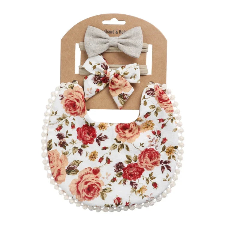 Ensemble bandeau et bavoir double face imprimé en coton et lin pour bébé, DP021-1, DP021-2, DP021-3, DP021-4, DP021-5, DP021-6, DP021-7, DP021-13, DP021-9, DP021-10, DP021-11, DP021-12