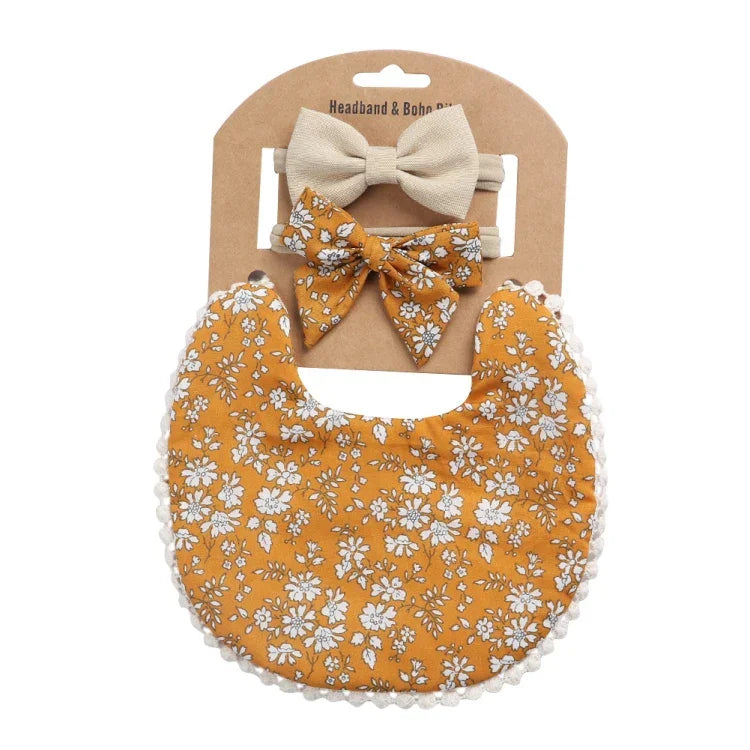 Ensemble bandeau et bavoir double face imprimé en coton et lin pour bébé, DP021-1, DP021-2, DP021-3, DP021-4, DP021-5, DP021-6, DP021-7, DP021-13, DP021-9, DP021-10, DP021-11, DP021-12
