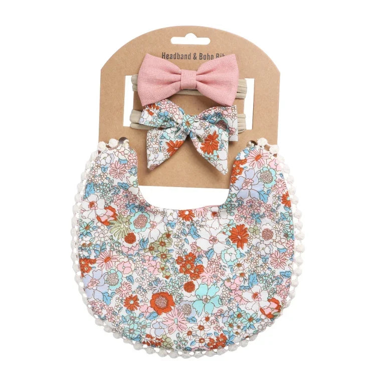 Ensemble bandeau et bavoir double face imprimé en coton et lin pour bébé, DP021-1, DP021-2, DP021-3, DP021-4, DP021-5, DP021-6, DP021-7, DP021-13, DP021-9, DP021-10, DP021-11, DP021-12