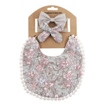 Ensemble bandeau et bavoir double face imprimé en coton et lin pour bébé, DP021-1, DP021-2, DP021-3, DP021-4, DP021-5, DP021-6, DP021-7, DP021-13, DP021-9, DP021-10, DP021-11, DP021-12