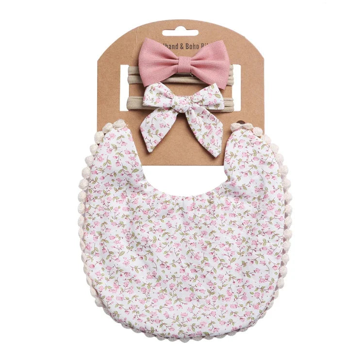 Ensemble bandeau et bavoir double face imprimé en coton et lin pour bébé, DP021-1, DP021-2, DP021-3, DP021-4, DP021-5, DP021-6, DP021-7, DP021-13, DP021-9, DP021-10, DP021-11, DP021-12