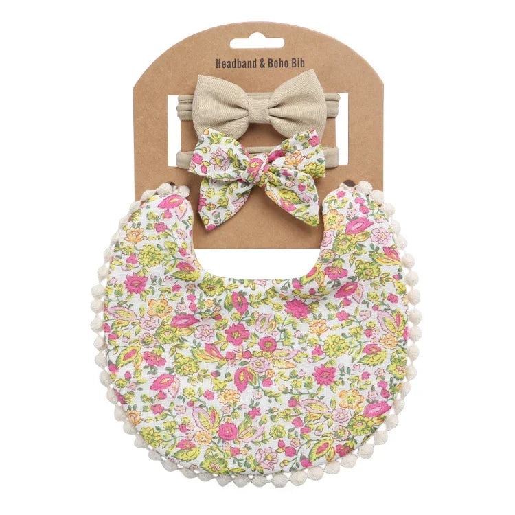 Ensemble bandeau et bavoir double face imprimé en coton et lin pour bébé, DP021-1, DP021-2, DP021-3, DP021-4, DP021-5, DP021-6, DP021-7, DP021-13, DP021-9, DP021-10, DP021-11, DP021-12