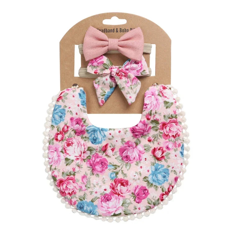 Ensemble bandeau et bavoir double face imprimé en coton et lin pour bébé, DP021-1, DP021-2, DP021-3, DP021-4, DP021-5, DP021-6, DP021-7, DP021-13, DP021-9, DP021-10, DP021-11, DP021-12