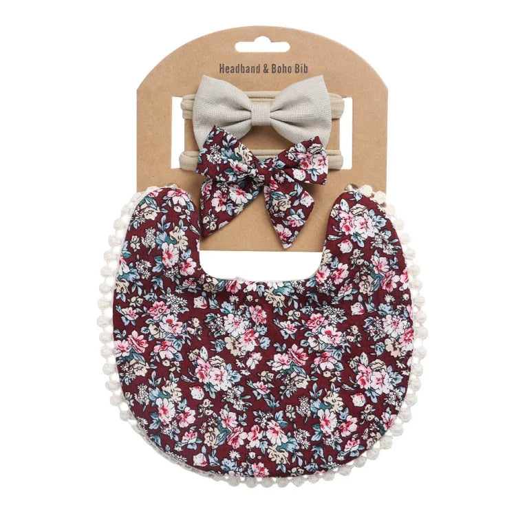 Ensemble bandeau et bavoir double face imprimé en coton et lin pour bébé, DP021-1, DP021-2, DP021-3, DP021-4, DP021-5, DP021-6, DP021-7, DP021-13, DP021-9, DP021-10, DP021-11, DP021-12