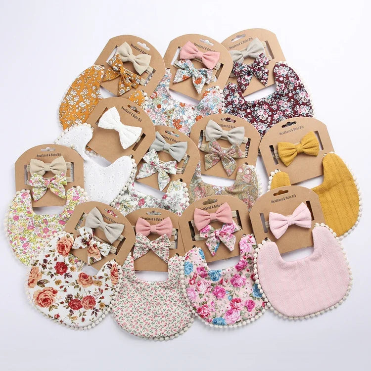 Ensemble bandeau et bavoir double face imprimé en coton et lin pour bébé, DP021-1, DP021-2, DP021-3, DP021-4, DP021-5, DP021-6, DP021-7, DP021-13, DP021-9, DP021-10, DP021-11, DP021-12