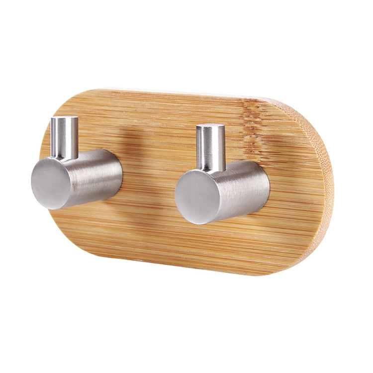 2 crochets doubles en bambou en acier inoxydable, crochet adhésif en bois massif pour porte de cuisine ou de salle de bain, crochet adhésif en bois