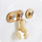 2 crochets doubles en bambou en acier inoxydable, crochet adhésif en bois massif pour porte de cuisine ou de salle de bain, crochet adhésif en bois