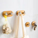 2 crochets doubles en bambou en acier inoxydable, crochet adhésif en bois massif pour porte de cuisine ou de salle de bain, crochet adhésif en bois