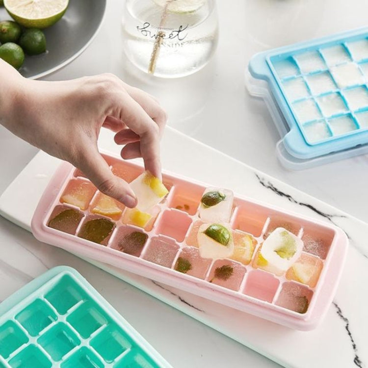 Bac à Glaçons en Silicone 24 Grilles Créatif Maison Grande Boîte à Glaçons avec Couvercle, Rose Clair, Bleu Ciel, Vert Menthe