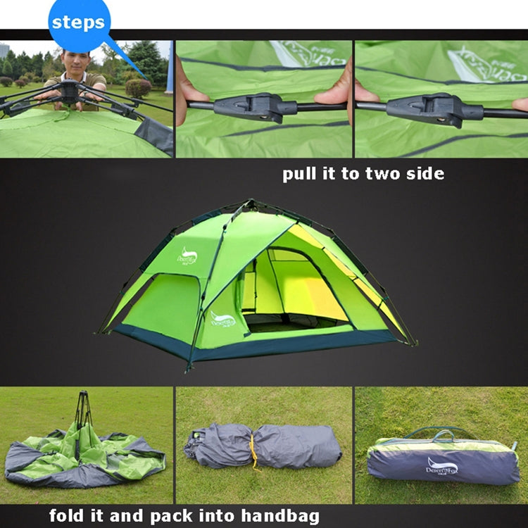 Tente de camp de voyage extérieure Desert&Fox, plage automatique facile à monter pour 3-4 personnes, Vert armée, Bleu ciel, Vert fruit