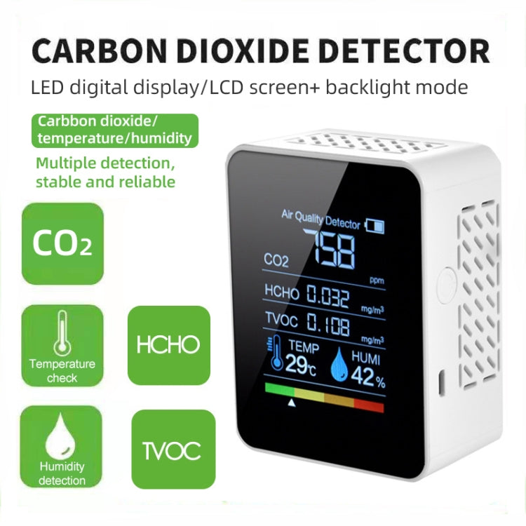 Détecteur portable de qualité de l'air CO2 formaldéhyde dioxyde de carbone, hygromètre de température intérieure avec affichage LED numérique, semi-conducteur 5 en 1