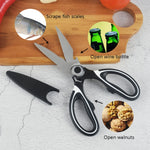 Ciseaux de cuisine multi-fonctions en acier inoxydable, 4 pièces, 4 en 1