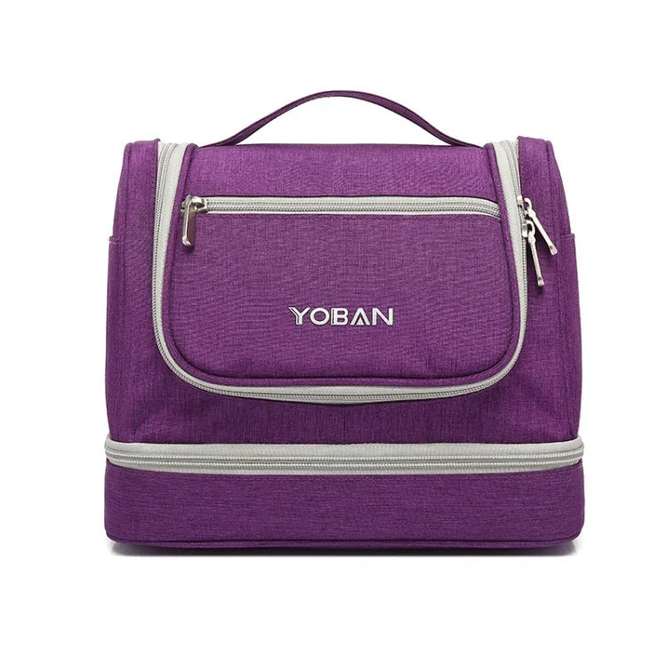 Trousse de toilette de voyage YOBAN Y-1551L, grande capacité, sac de rangement extérieur, crochet, portable, anti-moisissure, séparation sec et humide, violet, noir, gris