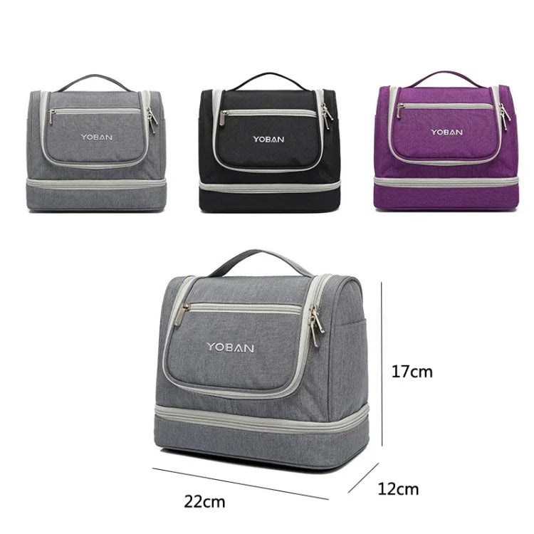 Trousse de toilette de voyage YOBAN Y-1551L, grande capacité, sac de rangement extérieur, crochet, portable, anti-moisissure, séparation sec et humide, violet, noir, gris