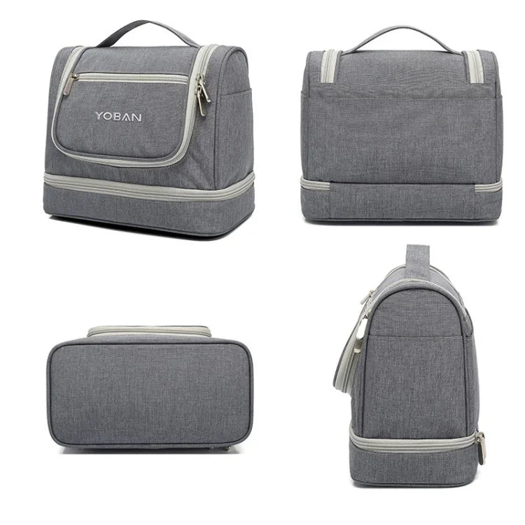 Trousse de toilette de voyage YOBAN Y-1551L, grande capacité, sac de rangement extérieur, crochet, portable, anti-moisissure, séparation sec et humide, violet, noir, gris