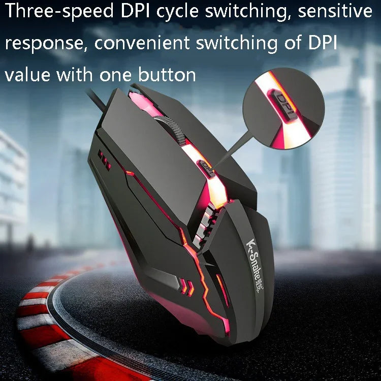 2 PCS K-Snake M11 4 boutons 1600DPI Souris de jeu lumineuse filaire pour ordinateur portable, longueur du câble : 1,5 m