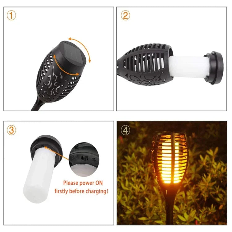 2 LAMPES SOLAIRES À FLAMME POUR COUR EXTÉRIEURE, PARC, PELOUSE, DÉCORATION, ÉCLAIRAGE PAYSAGER ÉTANCHE