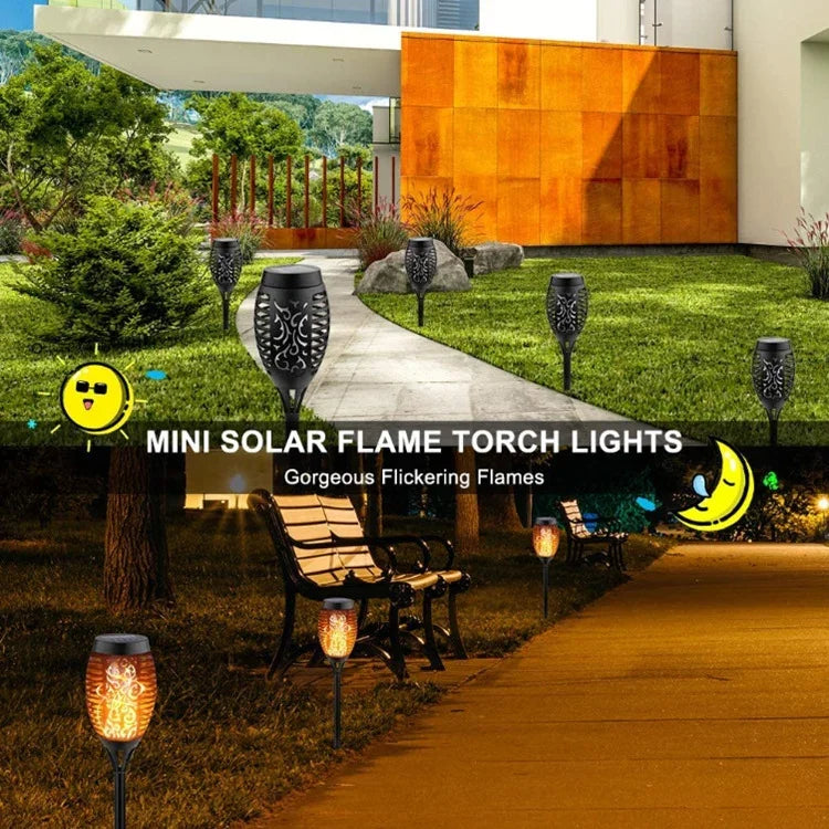 2 LAMPES SOLAIRES À FLAMME POUR COUR EXTÉRIEURE, PARC, PELOUSE, DÉCORATION, ÉCLAIRAGE PAYSAGER ÉTANCHE