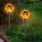 2 LAMPES SOLAIRES À FLAMME POUR COUR EXTÉRIEURE, PARC, PELOUSE, DÉCORATION, ÉCLAIRAGE PAYSAGER ÉTANCHE