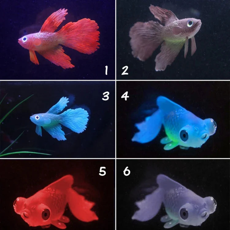 Décorations d'aquarium simulant des poissons lumineux écologiques en silicone coloré, 1 Betta rouge, 2 Betta brun, 3 Betta bleu, 4 Poisson rouge bleu, 5 Poisson rouge rouge, 6 Poisson rouge brun