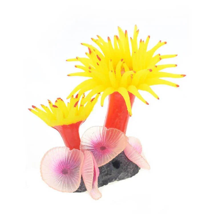Décoration de paysage simulant fond marin pour aquarium, mollusques, corail, arbre de mer en silicone, Jaune, Blanc