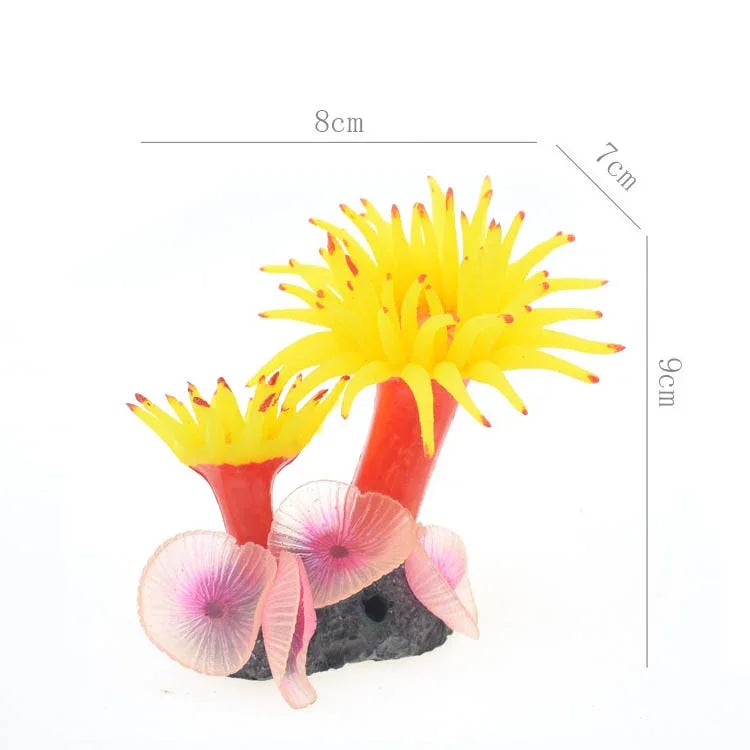 Décoration de paysage simulant fond marin pour aquarium, mollusques, corail, arbre de mer en silicone, Jaune, Blanc