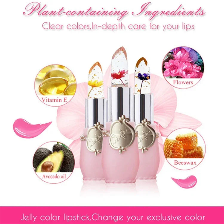 Baume à lèvres longue durée, transparent, à la fleur changeante de couleur, gelée hydratante, rose pâle, rouge rose, rouge foncé, jaune, vert clair, violet