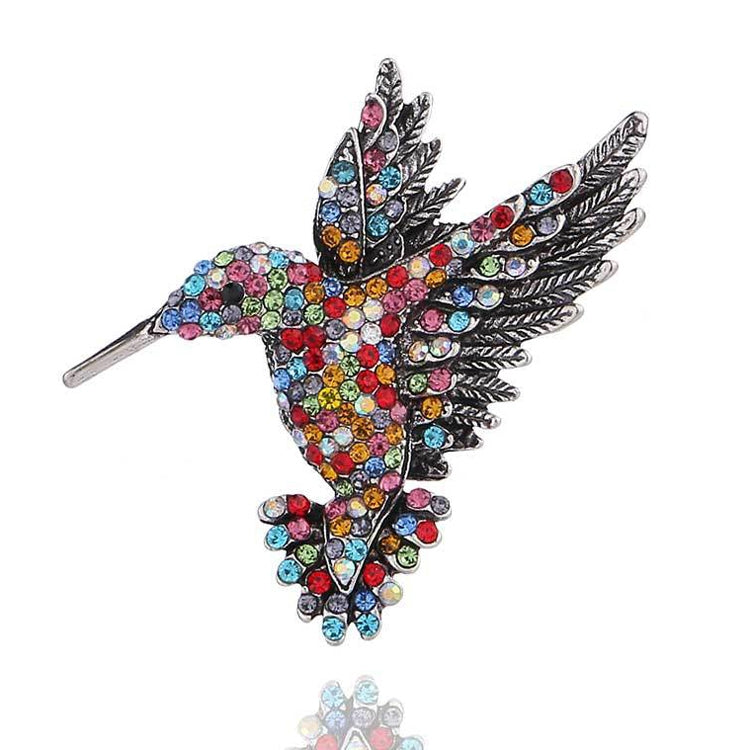 Broche Oiseau-Mouche Incrustée, Épingles de Vêtements Personnalisées, Boucle de Foulard, Coloré, Bleu, Doré, Diamant Rouge, Diamant Bleu
