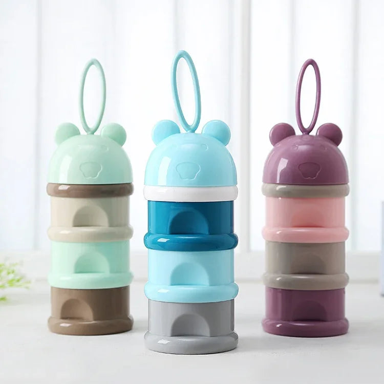 Boîte de Rangement Portable pour Nourriture Bébé Style Grenouille à 3 Couches Boîte à Lait en Poudre Cartoon, Bleu, Vert, Violet