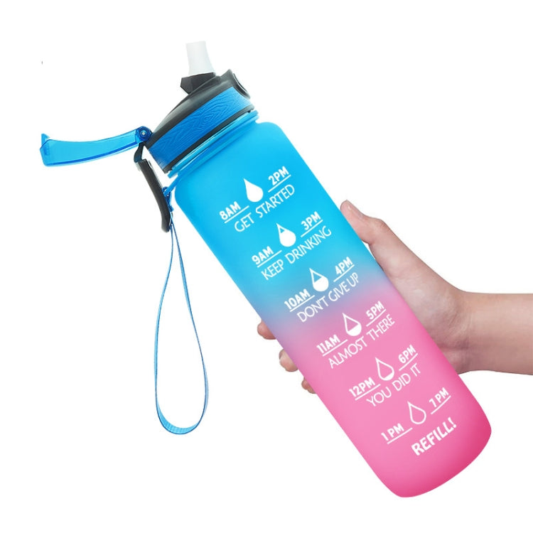 Gourde sportive extérieure grande capacité 1L en plastique Tritan couleur dégradée, Bleu rose, Jaune bleu violet, Violet orange