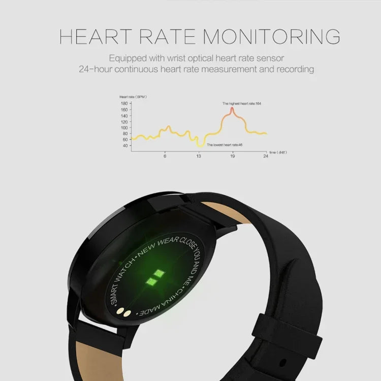 Montre connectée Q8 à écran couleur OLED, étanche IP67, avec suivi de la fréquence cardiaque, de la pression artérielle et de l'oxygénation, et fonction fitness.
