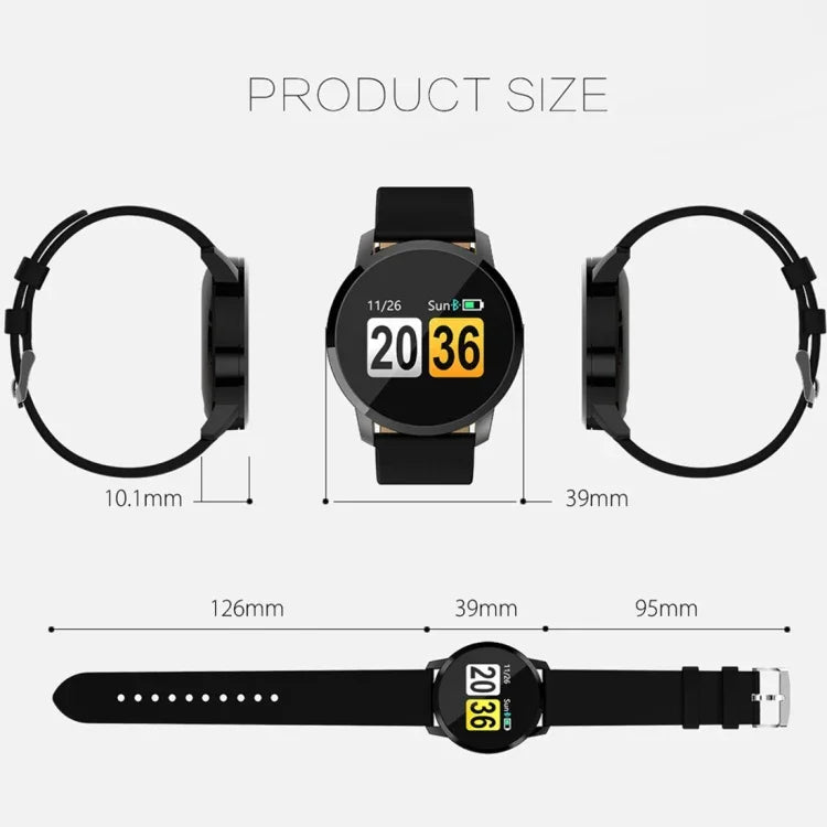 Montre connectée Q8 à écran couleur OLED, étanche IP67, avec suivi de la fréquence cardiaque, de la pression artérielle et de l'oxygénation, et fonction fitness.